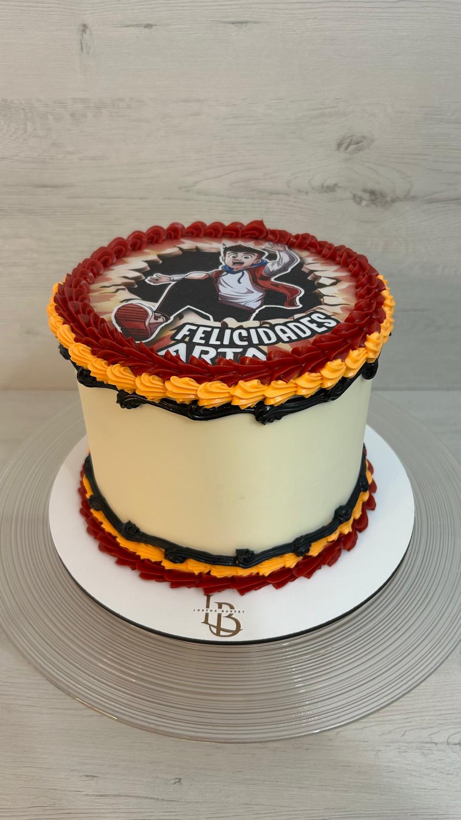 Tarta personalizada sencilla de un piso con impresión comestible — tartas personalizadas en Barcelona