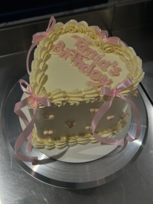 Ivory Bow Heart Cake
