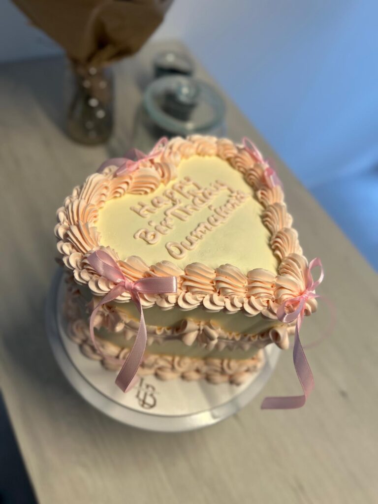 Blush Ribbon Heart Cake